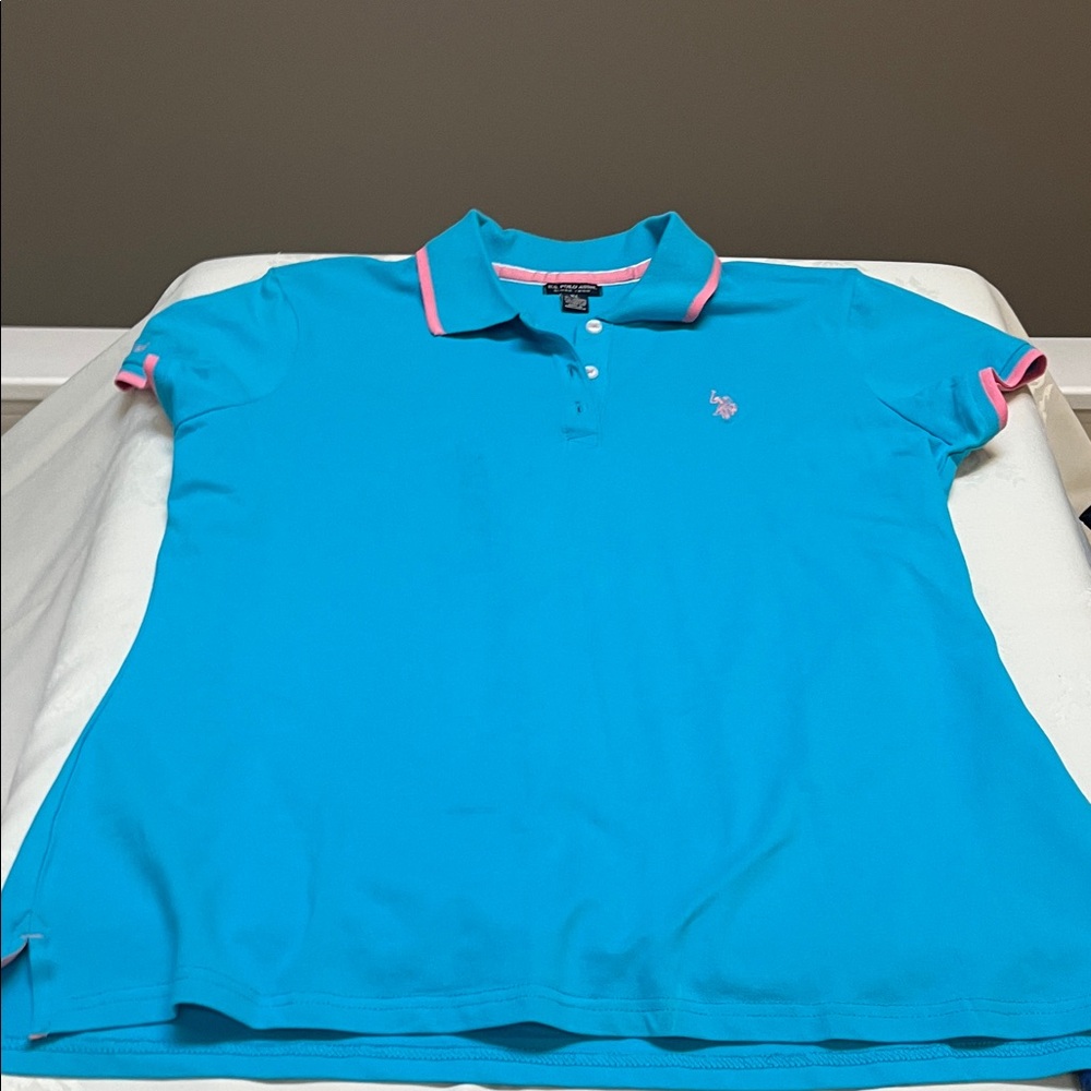 U.S. Polo Assn. Blue Polo Shirt with Pink Accents